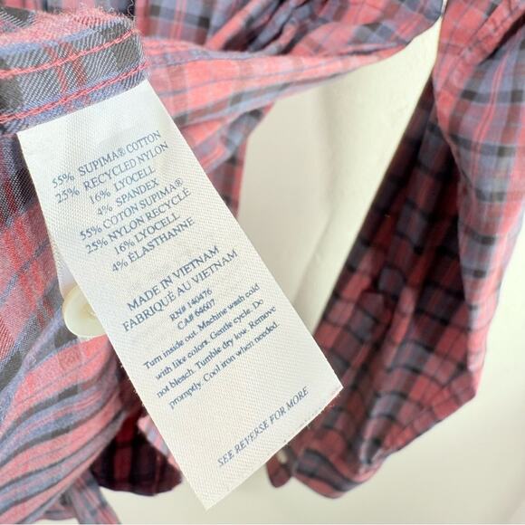 Faherty Red Blue Plaid Movement Long Sleeve Cotton Button Down Shirt Large - Picture 7 of 10